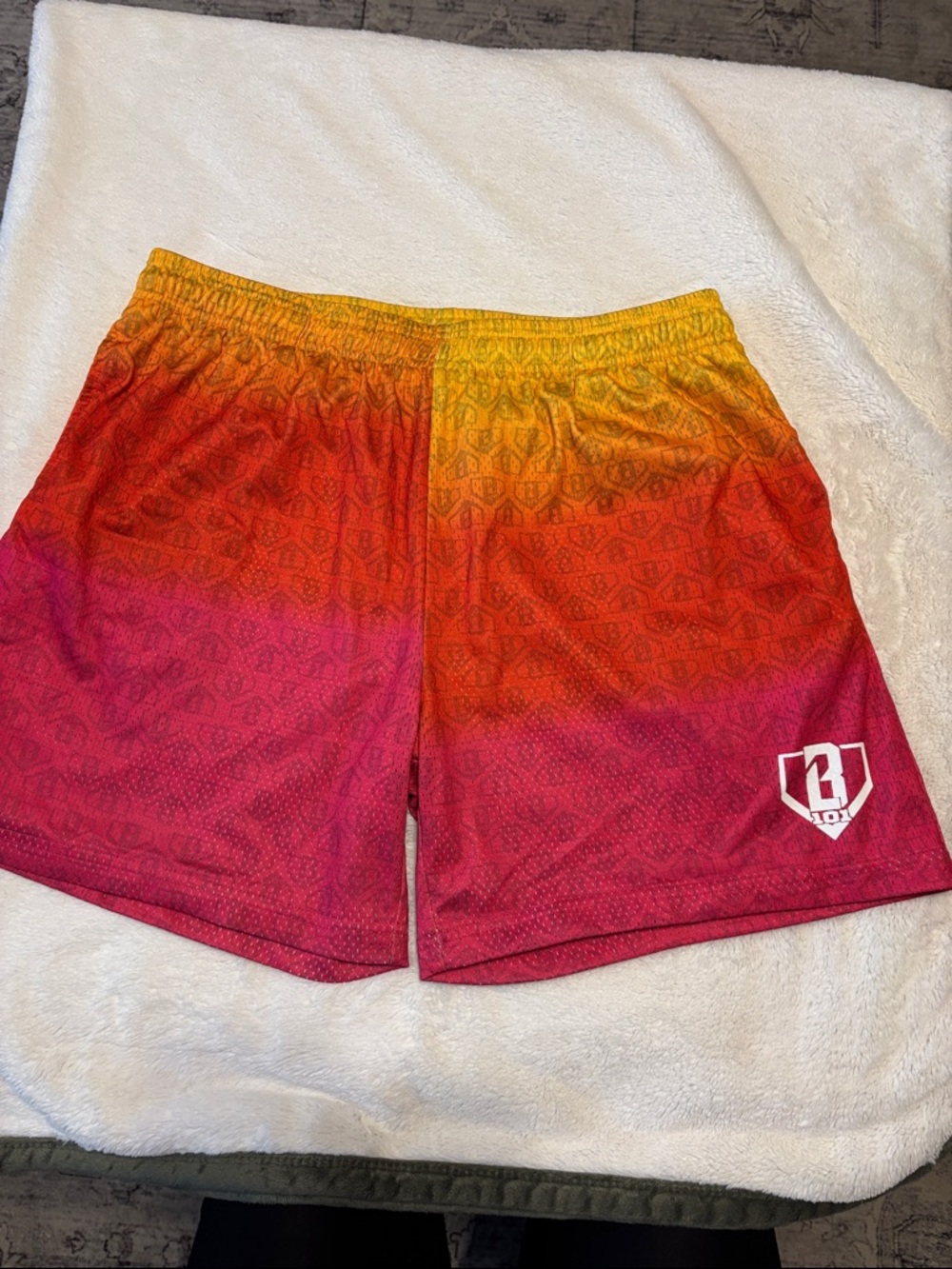 Gradient Performance Men's Athletic Shorts in Yellow-Orange-Red